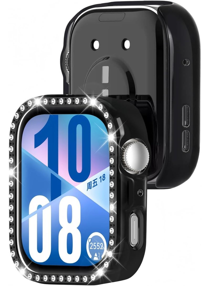 جراب لامع بدون واقي شاشة لساعة هواوي فيت 4 برو، جراب بإطار صلب من البولي كربونات، غطاء ممتص للصدمات مرصع بالألماس الكريستالي للنساء والفتيات، غطاء واقٍ رفيع لساعة هواوي فيت 4 برو (أسود) - Image 1