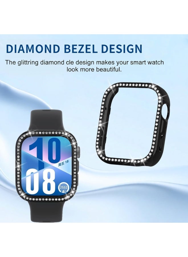 جراب لامع بدون واقي شاشة لساعة هواوي فيت 4 برو، جراب بإطار صلب من البولي كربونات، غطاء ممتص للصدمات مرصع بالألماس الكريستالي للنساء والفتيات، غطاء واقٍ رفيع لساعة هواوي فيت 4 برو (أسود) - Image 3