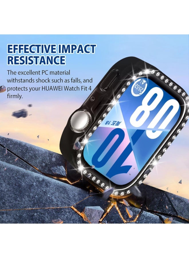 جراب لامع بدون واقي شاشة لساعة هواوي فيت 4 برو، جراب بإطار صلب من البولي كربونات، غطاء ممتص للصدمات مرصع بالألماس الكريستالي للنساء والفتيات، غطاء واقٍ رفيع لساعة هواوي فيت 4 برو (أسود) - Image 5
