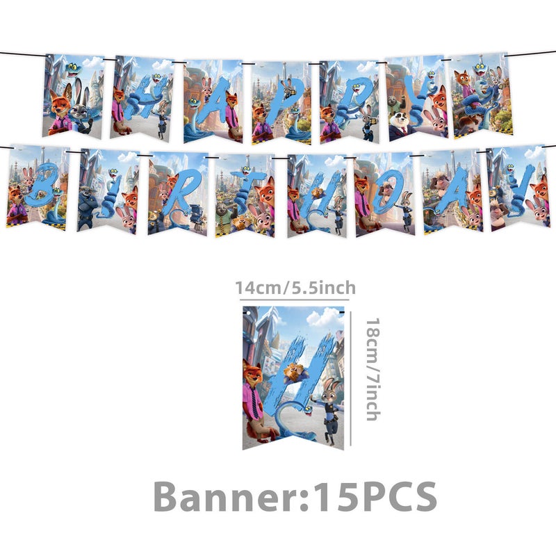 طقم تزيين حفلة عيد ميلاد مكون من 38 قطعة بطابع زوتوبيا يشمل البالونات واللافتات - Image 2