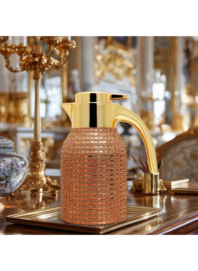 Sakura Train Hand Studded Bling Diamond Thermal Coffee Carafe Insulated Stainless Steel Vacuum Coffee Carafe for Hot Liquids, Turkish Middle Eastern Style Stainless Steel Teapot Coffee Pot for Women, Men, Adults, Guests or For Tea Party - Best Gift Idea - Image 4