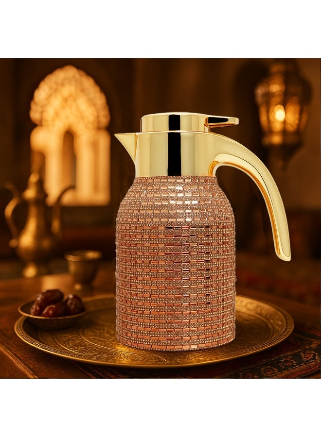 Sakura Train Hand Studded Bling Diamond Thermal Coffee Carafe Insulated Stainless Steel Vacuum Coffee Carafe for Hot Liquids, Turkish Middle Eastern Style Stainless Steel Teapot Coffee Pot for Women, Men, Adults, Guests or For Tea Party - Best Gift Idea - Image 2