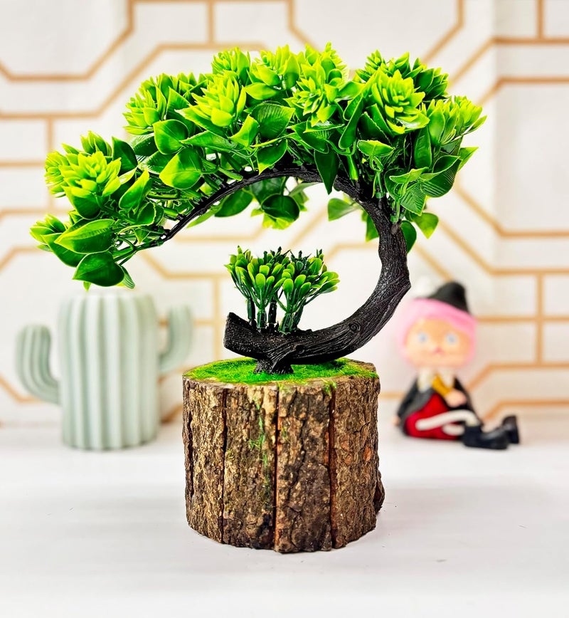 Dekorly Artificial Bonsai Tree Fake Plant Potted House Plants Japanese Pine Bonsai Plant Faux Bonsai for Home Indoor Decoration Office (Height : 21CM, Wooden Pot, Green-E) - Image 1