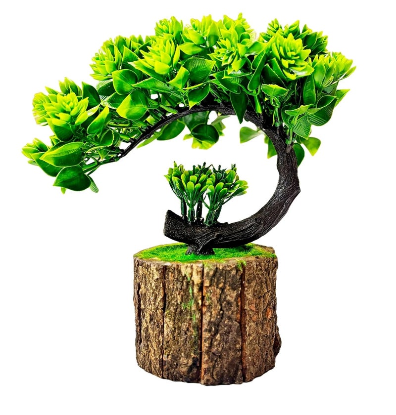 Dekorly Artificial Bonsai Tree Fake Plant Potted House Plants Japanese Pine Bonsai Plant Faux Bonsai for Home Indoor Decoration Office (Height : 21CM, Wooden Pot, Green-E) - Image 3