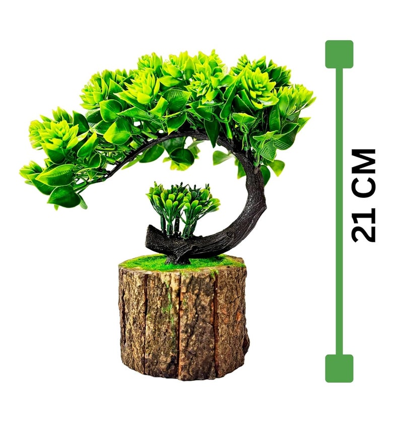 Dekorly Artificial Bonsai Tree Fake Plant Potted House Plants Japanese Pine Bonsai Plant Faux Bonsai for Home Indoor Decoration Office (Height : 21CM, Wooden Pot, Green-E) - Image 2