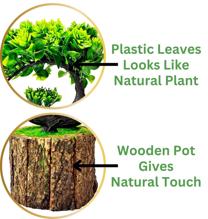 Dekorly Artificial Bonsai Tree Fake Plant Potted House Plants Japanese Pine Bonsai Plant Faux Bonsai for Home Indoor Decoration Office (Height : 21CM, Wooden Pot, Green-E) - Image 4