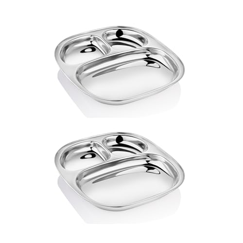 EMBASSY Dynasty Plate Dx/Dinner Plate, Size 4, 24x27.7 cms (Pack of 2, Stainless Steel) - Image 1