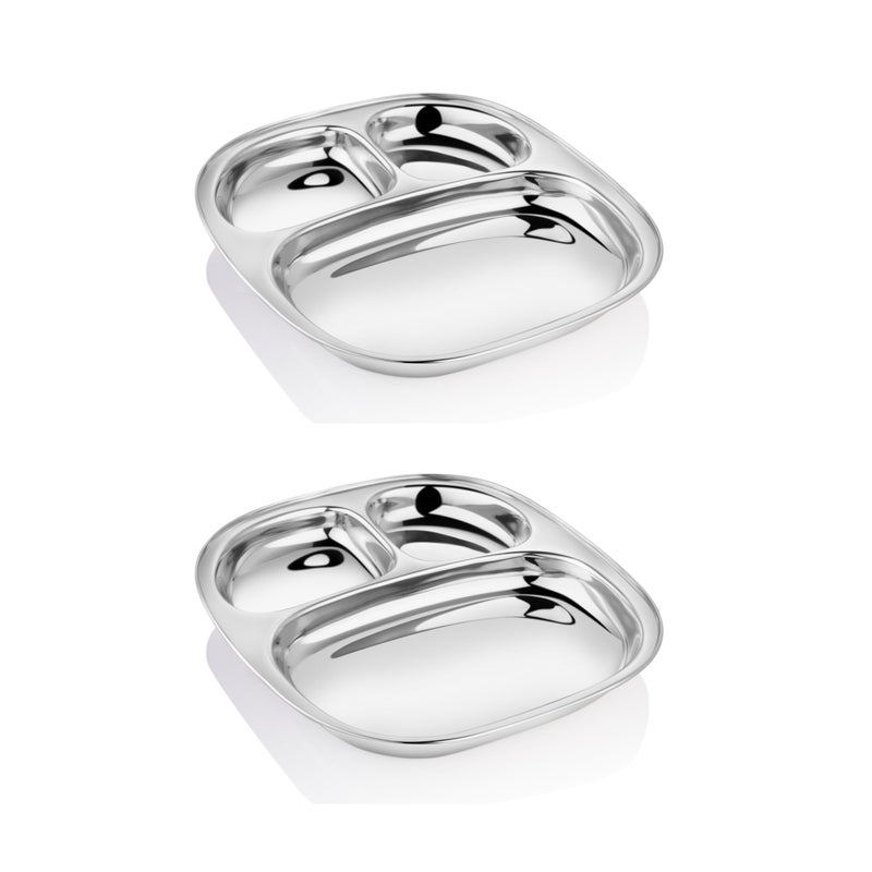 EMBASSY Dynasty Plate Dx/Dinner Plate, Size 4, 24x27.7 cms (Pack of 2, Stainless Steel) - Image 4
