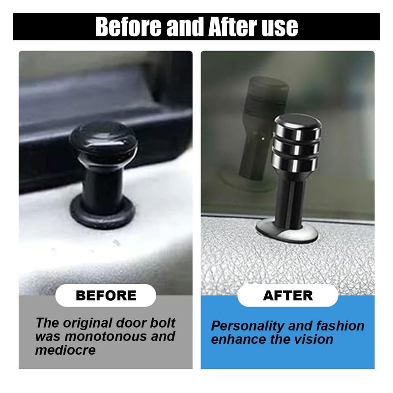 GLSOWEE 4PCS Car Door Lock Knobs, 1.96Ã—0.47 Inch Door Lift Bolt Auto Inner Door Pull Pins, Aluminum Alloy Door Lock Cover Decor, Universal Car Accessories for Most Cars, Trucks (Black) - Image 4