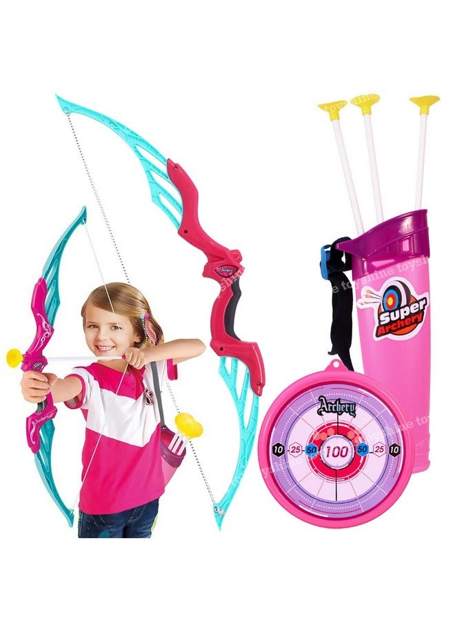 Toyshine Plastic Archer Bow and Arrow Set with Quiver and 3 Suction Arrows and Target (Pink, Big Size) - Image 1