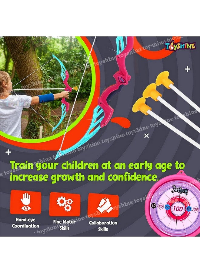 Toyshine Plastic Archer Bow and Arrow Set with Quiver and 3 Suction Arrows and Target (Pink, Big Size) - Image 2