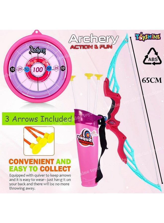 Toyshine Plastic Archer Bow and Arrow Set with Quiver and 3 Suction Arrows and Target (Pink, Big Size) - Image 5