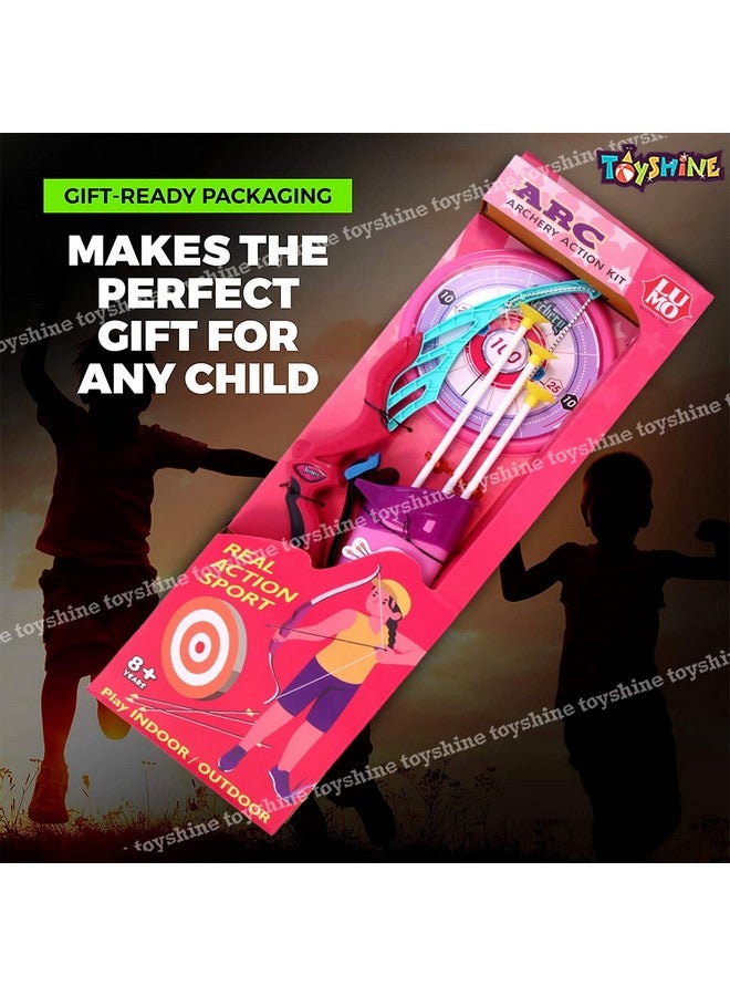 Toyshine Plastic Archer Bow and Arrow Set with Quiver and 3 Suction Arrows and Target (Pink, Big Size) - Image 4