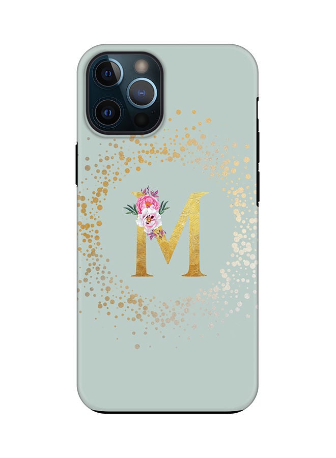 Stylizedd Monogram Tough Cover for Apple iPhone 12 Pro Case Custom Initials Letter Floral Pattern Tough Pro Dual Layer hybrid PC inner TPU protection Alphabet- M (Light Green) - Image 1