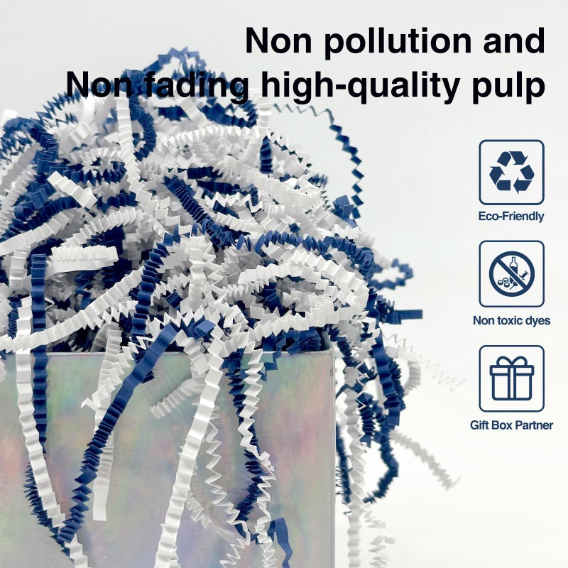 Corlcol 200g(7oz) Crinkle Paper Filler for Gift Baskets Gift Box Paper Shreds Decoration for Birthday, Weddings,Father's Day Christmas (Blue&White) - Image 2