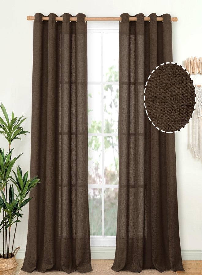 YoungsTex Brown Linen Curtains 95 Inches Long 2 Panels for Living Room, Chocolate Semi Sheer Drapes with Bronze Grommet Light Filtering Floor Length for Bedroom Dining Room Farmhouse, 52 x 95 Inch - Image 1