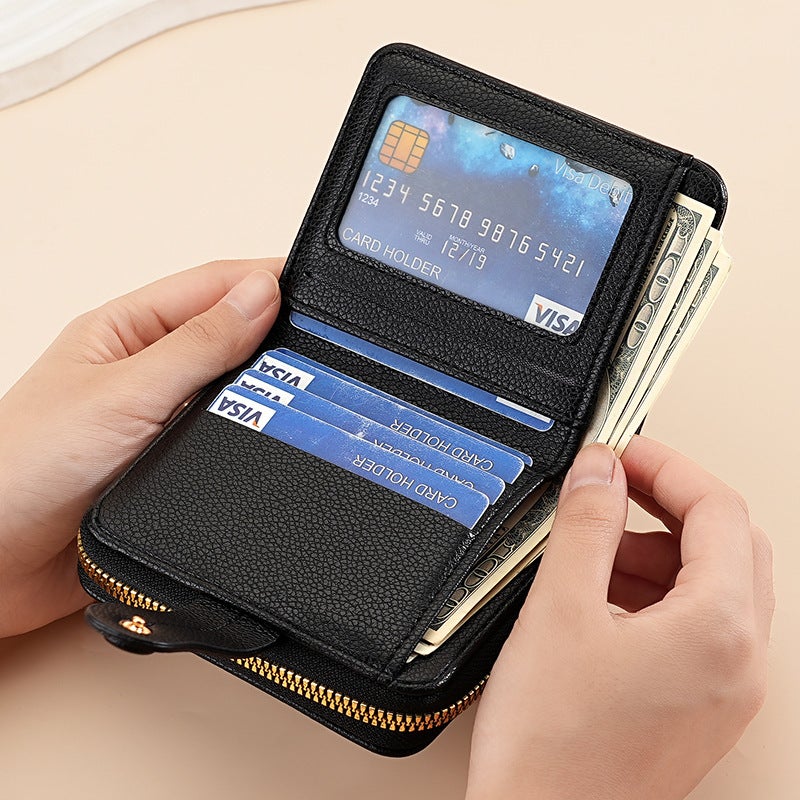Multifunctional Solid Color PU Leather Wallet, RFID Blocking Design Portable Daily Storage Purse for Cards Cash Coin Business Use - Image 2