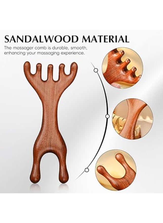Manual Scalp Massager - Sandalwood Massager Tool for Scalp, Eye, Facial, Neck, Shoulder - Five Claw Massage Comb, Gua Sha Comb for Men and Women - Image 2