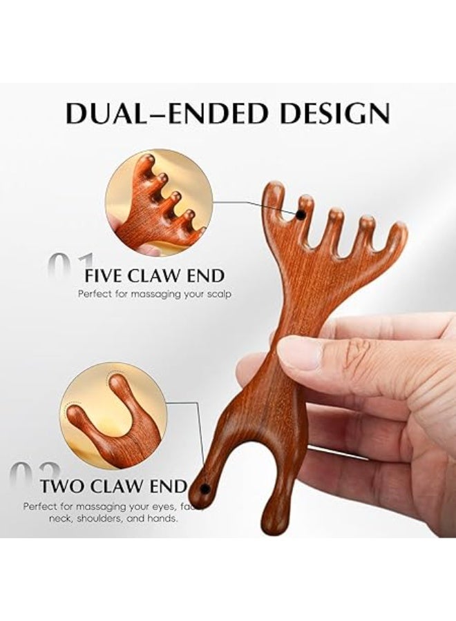 Manual Scalp Massager - Sandalwood Massager Tool for Scalp, Eye, Facial, Neck, Shoulder - Five Claw Massage Comb, Gua Sha Comb for Men and Women - Image 4