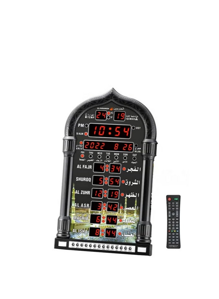 HA-4008 LED Digital Muslim Clock Islamic Wall Clock, Mosque Prayer Times Wall Clock, Masjid Clock with Complete Azaan （Black）  - Image 1