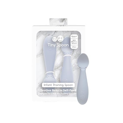 ezpz Tiny Spoon (2 Pack in Pewter) - 6 Months+ - 100% Silicone Spoon for Baby Led Weaning + Purees - Designed by a Pediatric Feeding Specialist - Shower Essentials & Gifts - Image 1