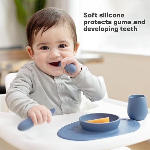 ezpz Tiny Spoon (2 Pack in Pewter) - 6 Months+ - 100% Silicone Spoon for Baby Led Weaning + Purees - Designed by a Pediatric Feeding Specialist - Shower Essentials & Gifts - Image 4