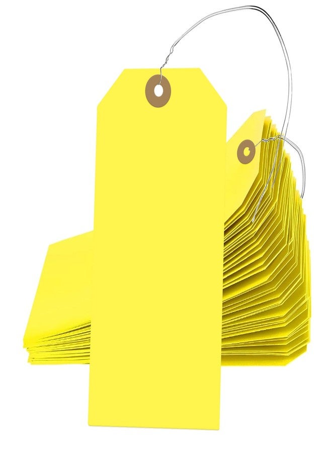 KAKAMINA 400 Pcs Blank Shipping Tags, 4.72 x 2.36 inches Label Hang Tags with Reinforced Hole and Metal Wire, Yellow Writable Price Tags Display Label for Product Jewelry Clothing Tags (Yellow) - Image 1