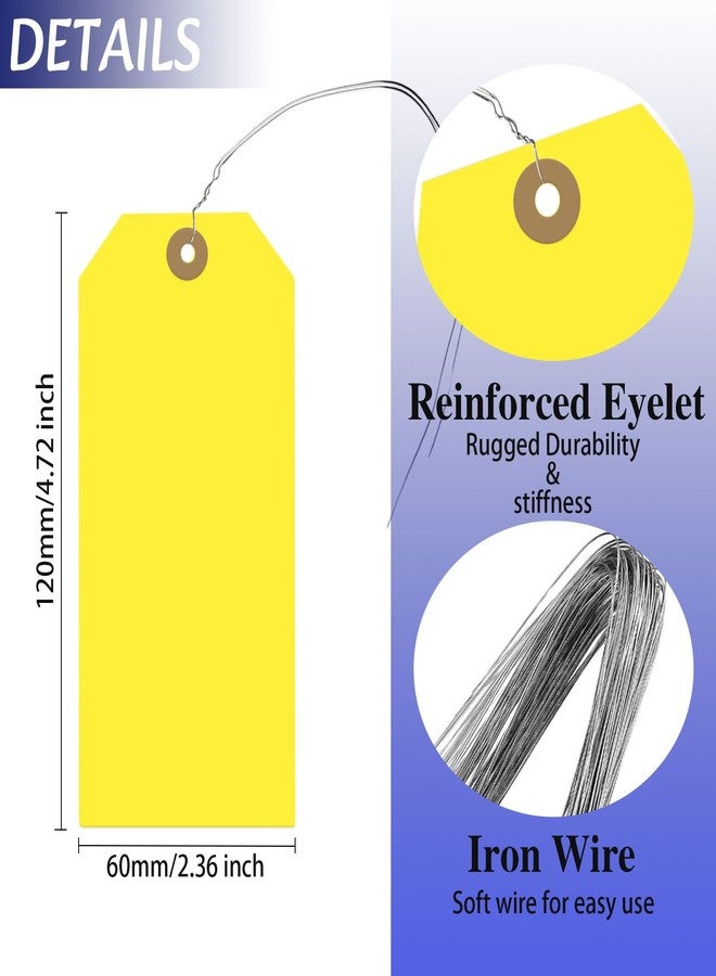 KAKAMINA 400 Pcs Blank Shipping Tags, 4.72 x 2.36 inches Label Hang Tags with Reinforced Hole and Metal Wire, Yellow Writable Price Tags Display Label for Product Jewelry Clothing Tags (Yellow) - Image 2