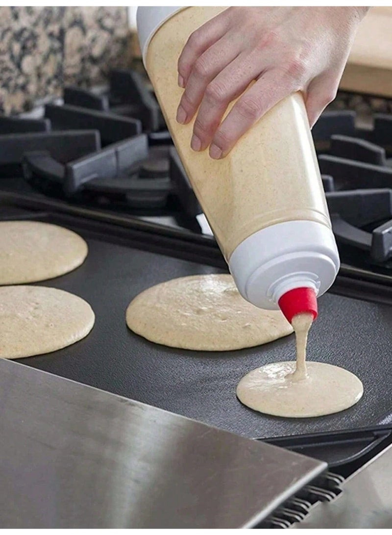 1000ml / 33.8oz Manual Pancake Batter Dispenser & Cake Mixer Bottle – Easy Squeeze Design with Mixing Balls, Precise Measurement Markings, Leak-Proof Nozzle, for Pancakes, Cupcakes, Muffins, Waffles, Crepes, Cream & Baking – Durable Plastic Kitchen Tool - Image 1
