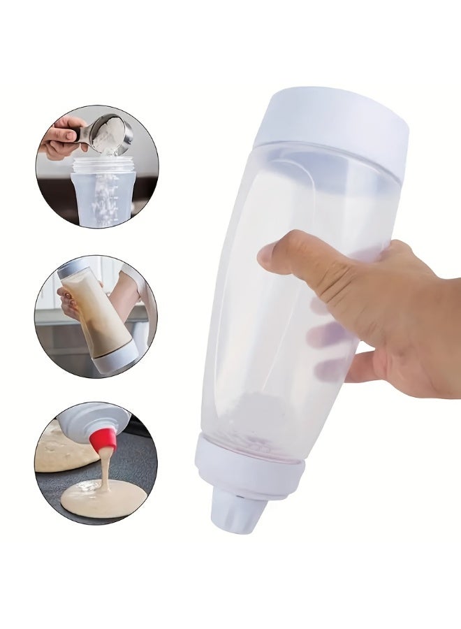 1000ml / 33.8oz Manual Pancake Batter Dispenser & Cake Mixer Bottle – Easy Squeeze Design with Mixing Balls, Precise Measurement Markings, Leak-Proof Nozzle, for Pancakes, Cupcakes, Muffins, Waffles, Crepes, Cream & Baking – Durable Plastic Kitchen Tool - Image 2