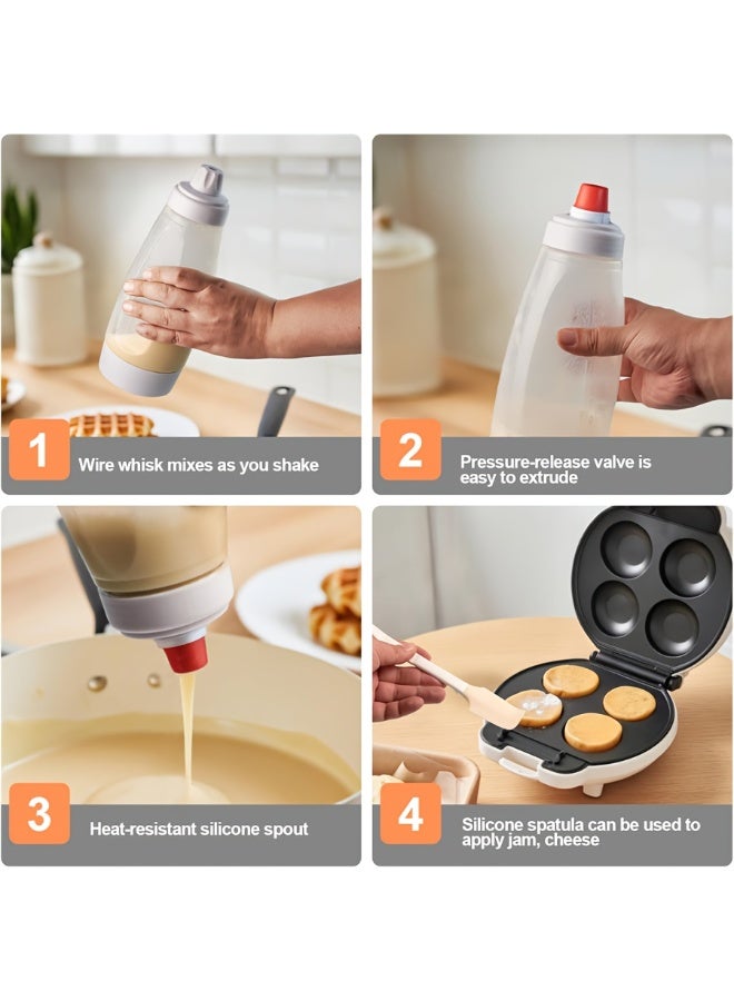 1000ml / 33.8oz Manual Pancake Batter Dispenser & Cake Mixer Bottle – Easy Squeeze Design with Mixing Balls, Precise Measurement Markings, Leak-Proof Nozzle, for Pancakes, Cupcakes, Muffins, Waffles, Crepes, Cream & Baking – Durable Plastic Kitchen Tool - Image 5
