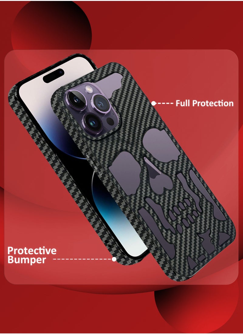 CATANES iPhone 14 Pro Max 2Packs Skull Case Cover Soft TPU and Glossy with 3D Shockproof Screen Protector - Carbon Fiber  - Image 2