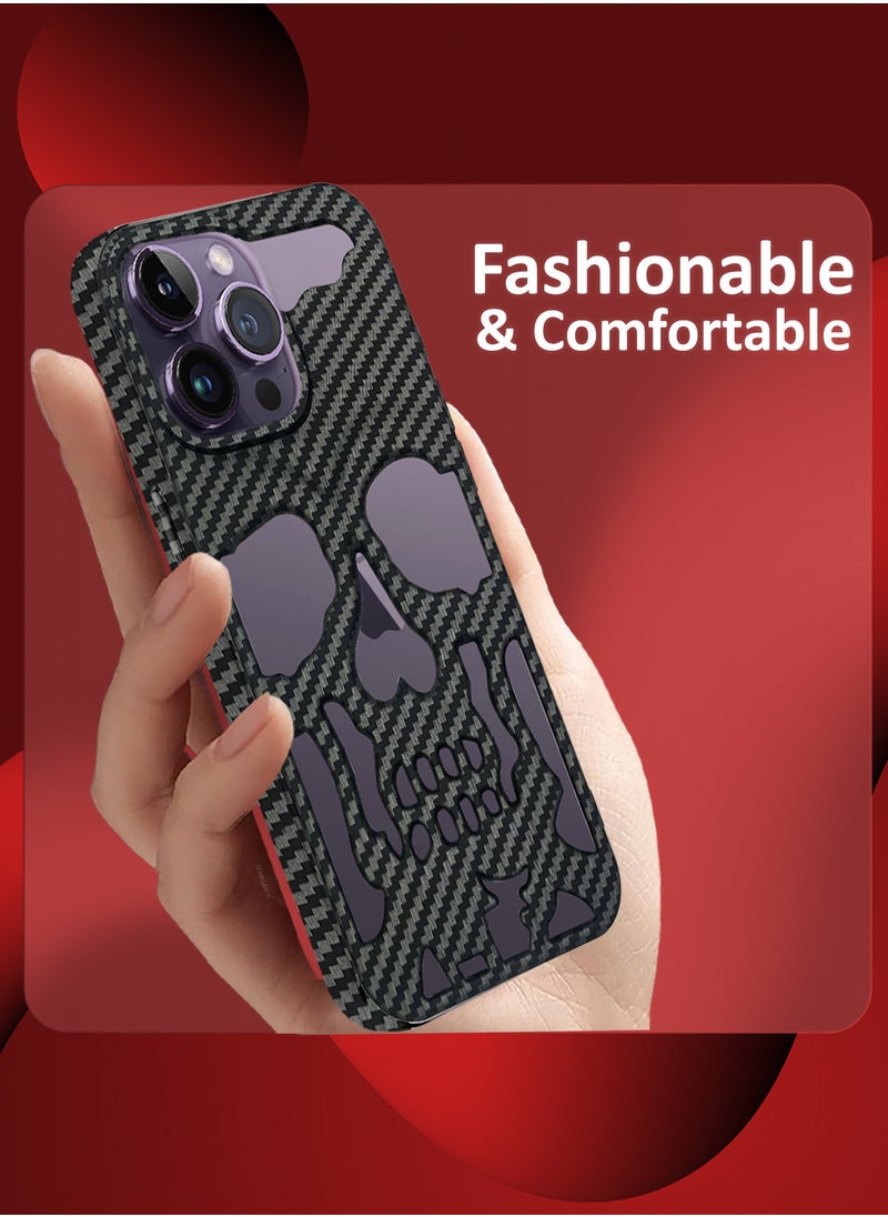 CATANES iPhone 14 Pro Max 2Packs Skull Case Cover Soft TPU and Glossy with 3D Shockproof Screen Protector - Carbon Fiber  - Image 4