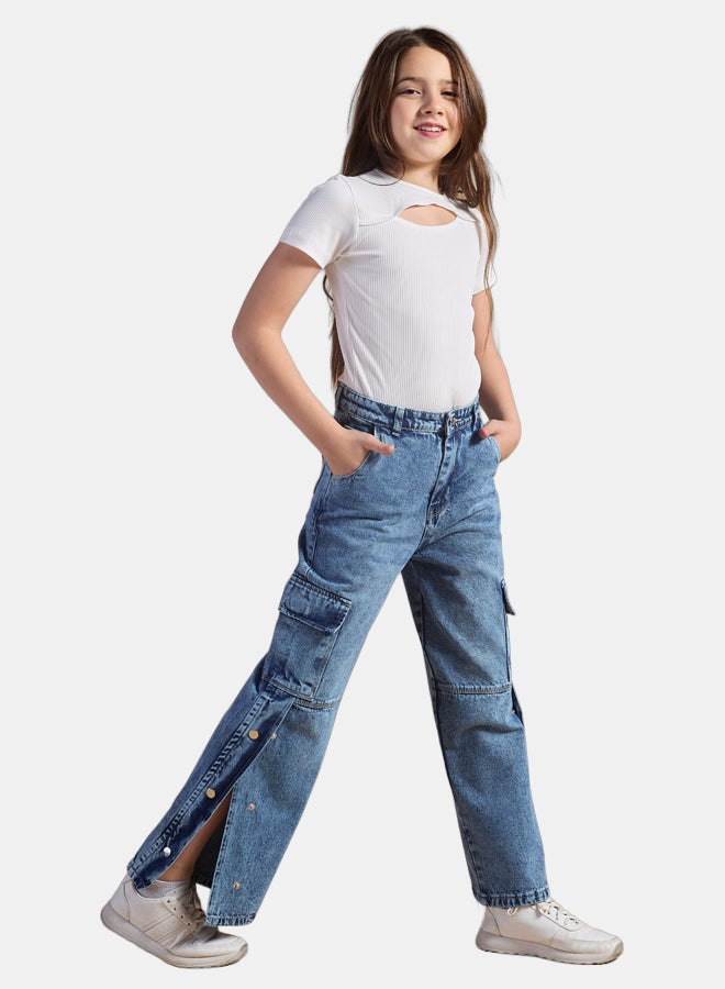 AMB Kidswear Girls' Wide Leg Cargo Jeans - Image 1