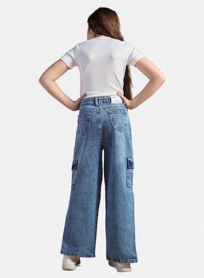 AMB Kidswear Girls' Wide Leg Cargo Jeans - Image 2