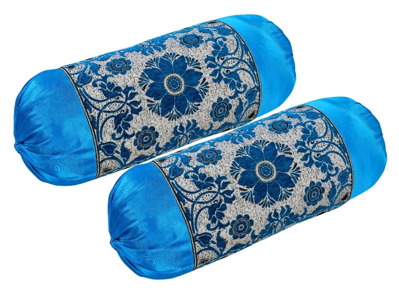 HSR Collection Luxury chennile Attractive Pattern Bolster Cover,2 Pieces - 32 * 16 inches, SkyBlue - Image 5