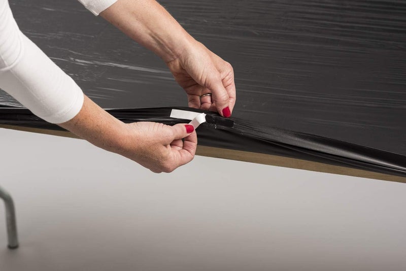 Kwik-Covers 6' Rectangle Plastic Table Covers 30" x 72", Bundle of 5 (Metallic Silver) - Image 3