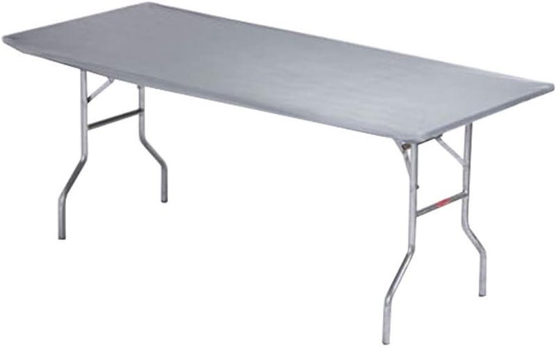 Kwik-Covers 6' Rectangle Plastic Table Covers 30" x 72", Bundle of 5 (Metallic Silver) - Image 1