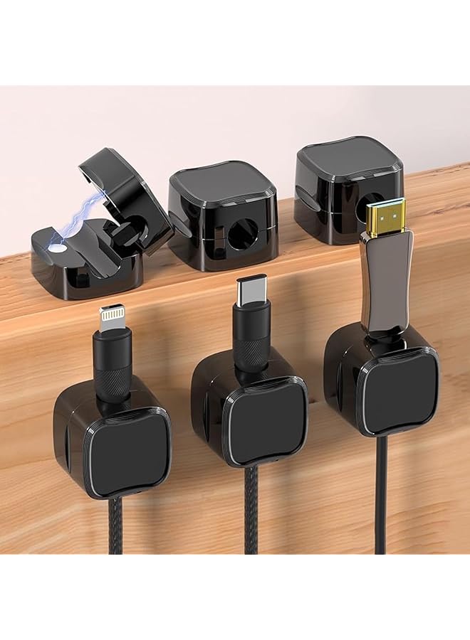 Green Tiger 6 Pcs Magnetic Cable Holders Clips,Adjustable Cable Organizer Clips,Hide Phone mobile cables clips,Under Desk Cable Management,Adjustable wire holder for Home Office Phone Car Wall Desktop (Black) - Image 1