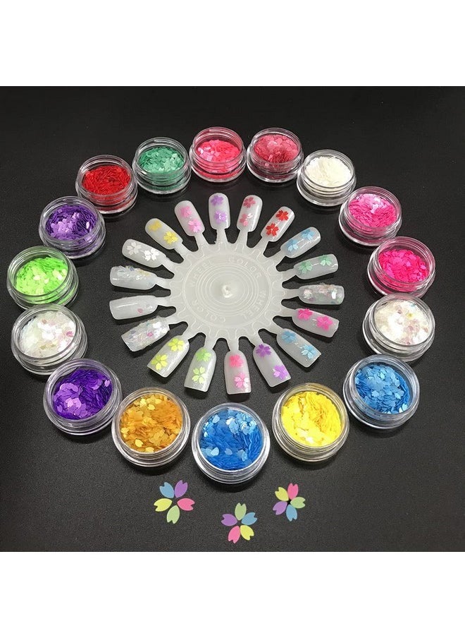 PrettyG 16 Colors Boxes Set Colorful Sakura Petals Shape Glitter Sequins for Festival Rave Beauty Makeup Face Body Nail Craft Art Christmas Halloween Decoration 16C  - Image 1