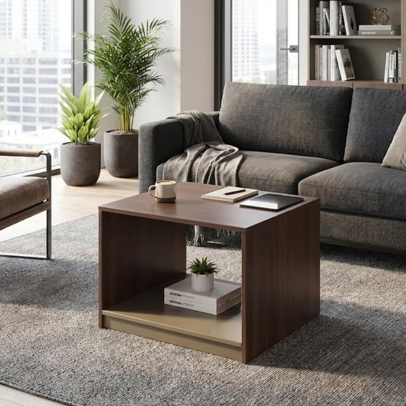 Neo Front طاولة قهوة DG-T06 – طاولة قهوة MDF بنية حديثة مع درج للاستخدام المنزلي والمكتبي - Image 2