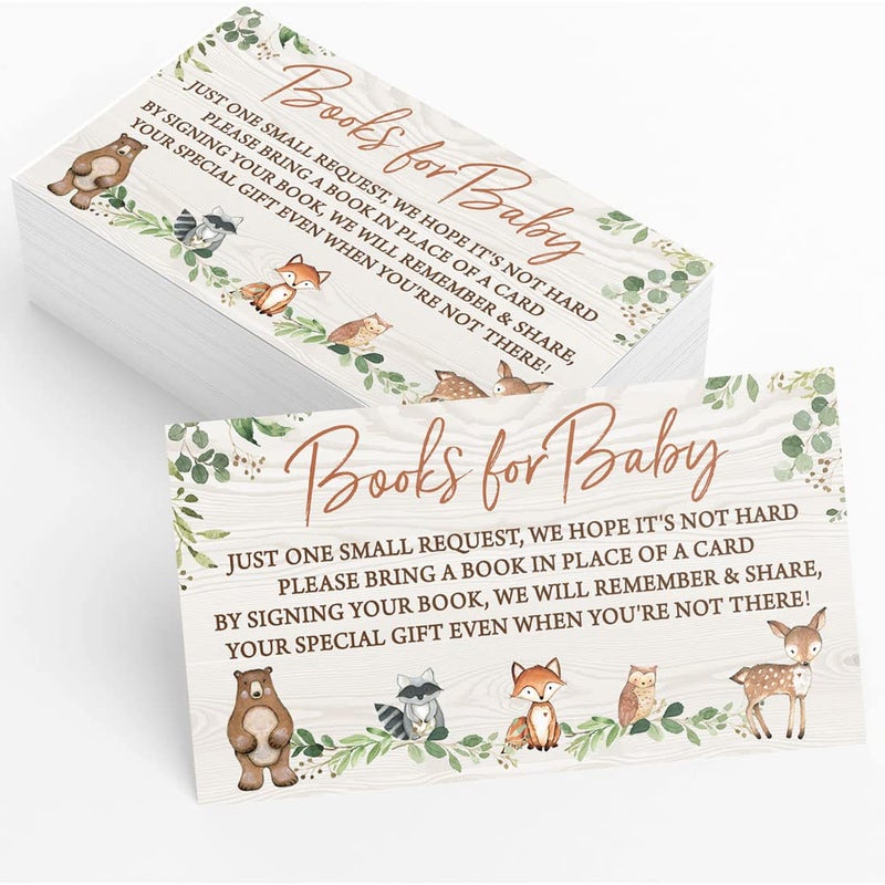 Printed Party Bring a Book Insert Cards, Set of 50, Woodland Baby Shower Games, Activities, Favors - Image 4
