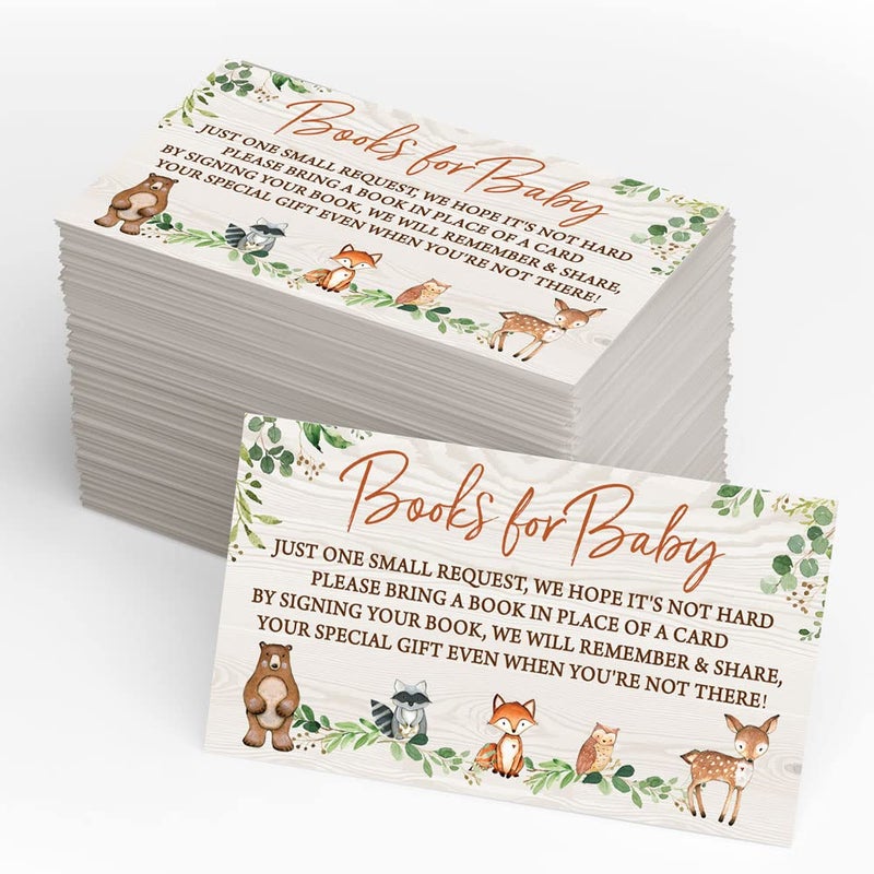 Printed Party Bring a Book Insert Cards, Set of 50, Woodland Baby Shower Games, Activities, Favors - Image 5
