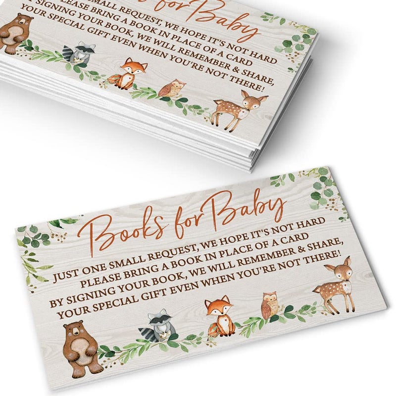 Printed Party Bring a Book Insert Cards, Set of 50, Woodland Baby Shower Games, Activities, Favors - Image 2