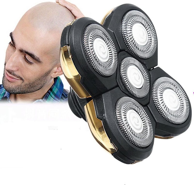 RICH Men Electric Shavers Replacement Heads, 5 Heads Beard Replacement Blade Alternate Floating Washable Blade Electric Razor Shaver Trimmers Head Replacement Wet & Dry Compatible for Men, Gold