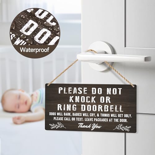 LUHIMO Do Not Knock Baby Sleeping Sign for Front Door, Double-sided PVC Rustic Please Do Not Ring Doorbell No Soliciting Hanging Sign for Home, House, Office, Business - Image 3