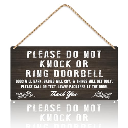 LUHIMO Do Not Knock Baby Sleeping Sign for Front Door, Double-sided PVC Rustic Please Do Not Ring Doorbell No Soliciting Hanging Sign for Home, House, Office, Business - Image 1