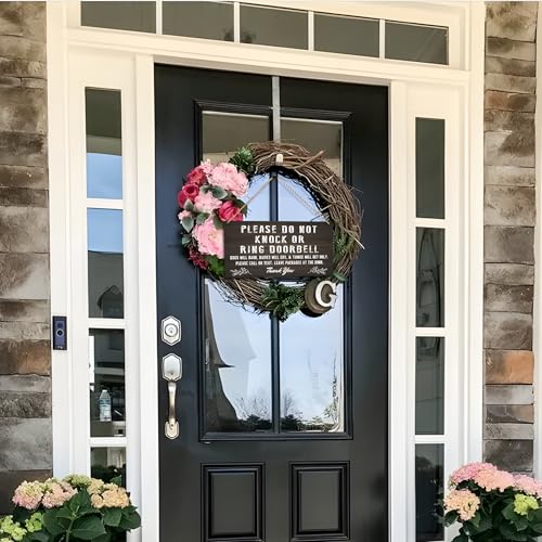 LUHIMO Do Not Knock Baby Sleeping Sign for Front Door, Double-sided PVC Rustic Please Do Not Ring Doorbell No Soliciting Hanging Sign for Home, House, Office, Business - Image 5