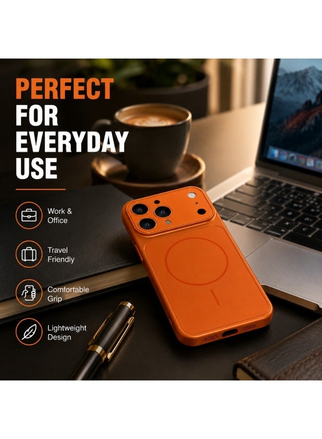 iPhone 13 Pro Case MagSafe Matte Back Cover with Camera Protection Anti Fingerprint Shockproof Orange - Image 3
