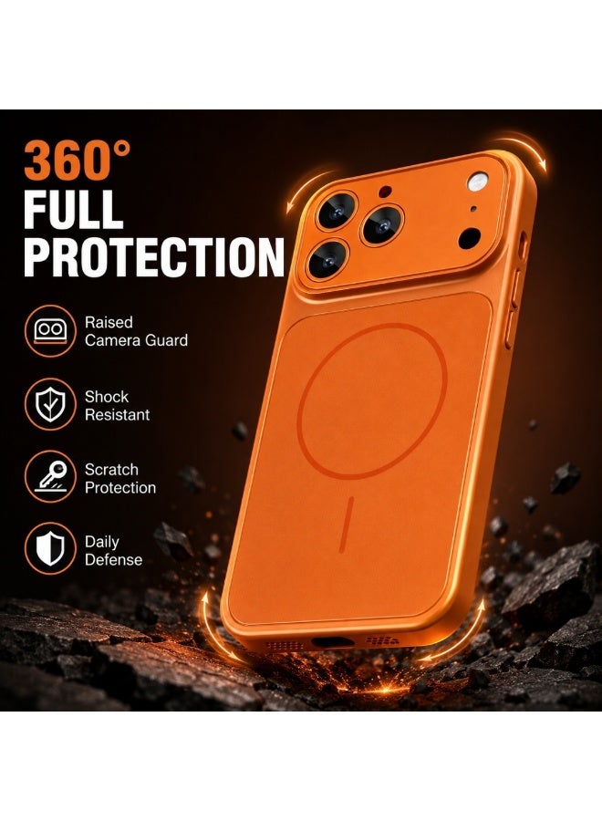 iPhone 13 Pro Case MagSafe Matte Back Cover with Camera Protection Anti Fingerprint Shockproof Orange - Image 2